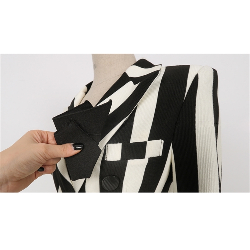 HIGH QUALITY Runway Long Pant Suits Women Casual Office Business Formal Work Wear Sets Elegant stripe 210520