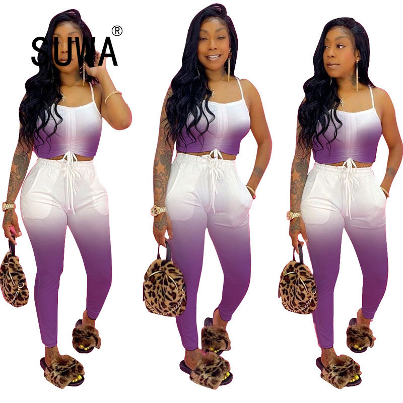 Wholesale Gradient Print Women Set Stacked Crop Tops Jogger Pants Active Wear Tracksuit Two Piece Sets Fitness Outfits 210525, Purple
Wholesale Gradient Print Women Set Stacked Crop Tops Jogger Pants Active Wear Tracksuit Two Piece Sets Fitness Outfits 210525, Purple