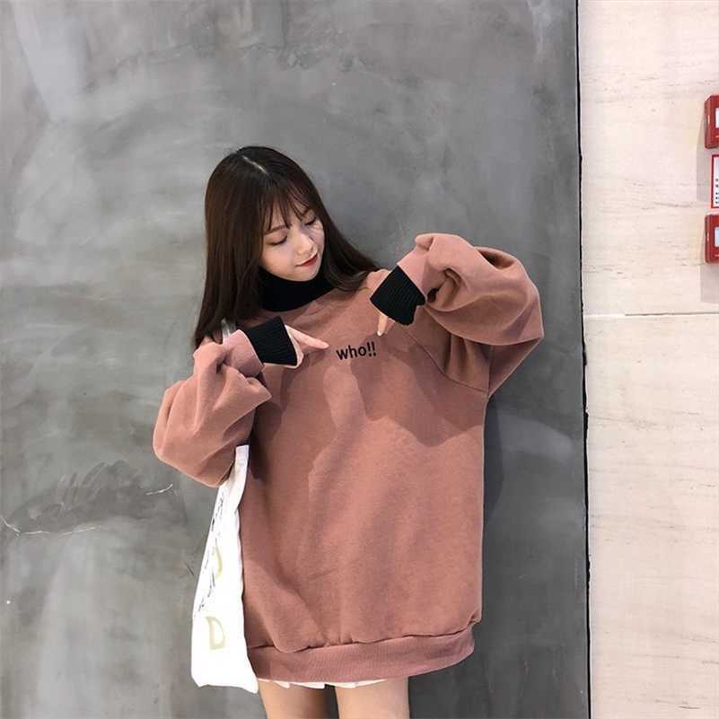 Hoodies Women Autumn Winter Trendy Embroidery Korean Style Simple Casual Kawaii Ulzzang Oversize Womens Clothing Chic Streetwear Y200915