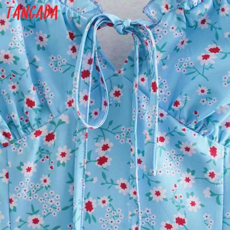 Summer Women Blue Floral Mini Sleeveless Strap Ladies Dress Vestidos XN324 210416
