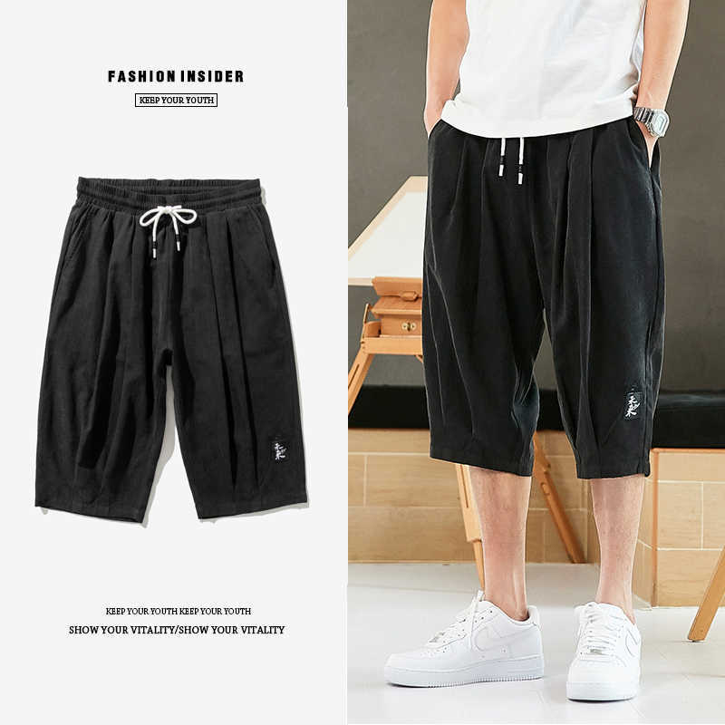 Plus Size Summer Harem Pants Men Short Joggers Chinese Style Calf-Length Casual Baggy Pants Male Capris Trousers 8XL 210810