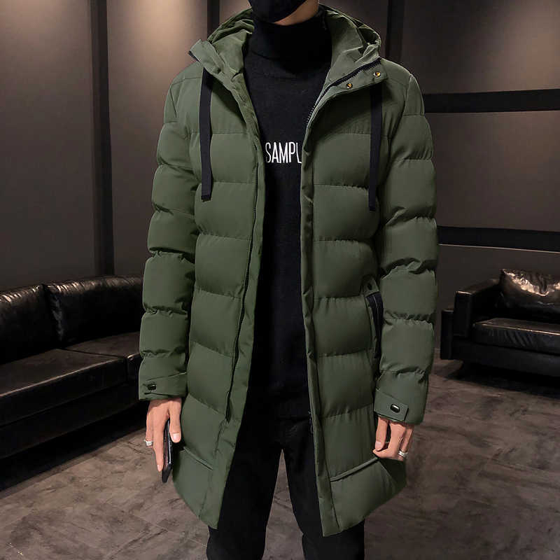 Men Jacket Casual Fashion Mid-Length Trendy Jacket Warm and Windproof High-Value Motorcycle Hooded Cotton-Padded Jacket 211014