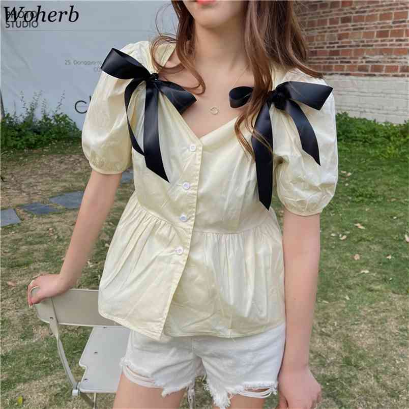 Korean Fashion White Shirts Women Summer V Neck Puff Short Sleeve Tops Elegant Chic Bowknot Bandage Loose Blouses 210519
Korean Fashion White Shirts Women Summer V Neck Puff Short Sleeve Tops Elegant Chic Bowknot Bandage Loose Blouses 210519