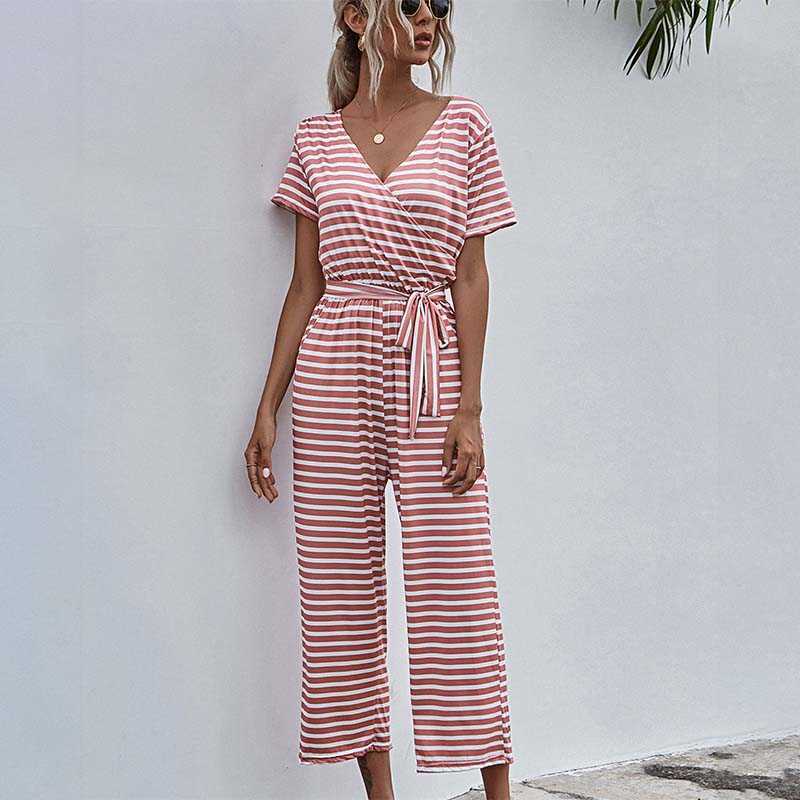 V Neck Stripe Bandage High Waist Elegant Mid Calf Length Rompers Women Casual Streetwear Wide Leg Straight Jumpsuits 210608, Black
V Neck Stripe Bandage High Waist Elegant Mid Calf Length Rompers Women Casual Streetwear Wide Leg Straight Jumpsuits 210608, Black