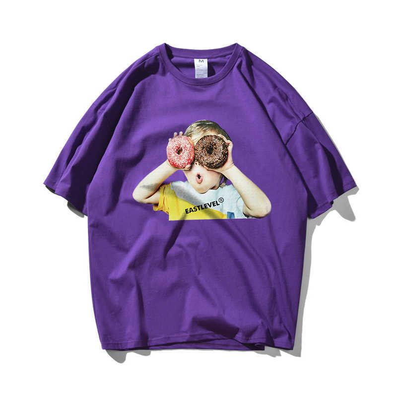 Donuts Boy Hip Hop Oversize T Shirt Men Streetwear Korean Tshirt Short Sleeve Cotton Loose HipHop T-Shirt Couple Summer 210603