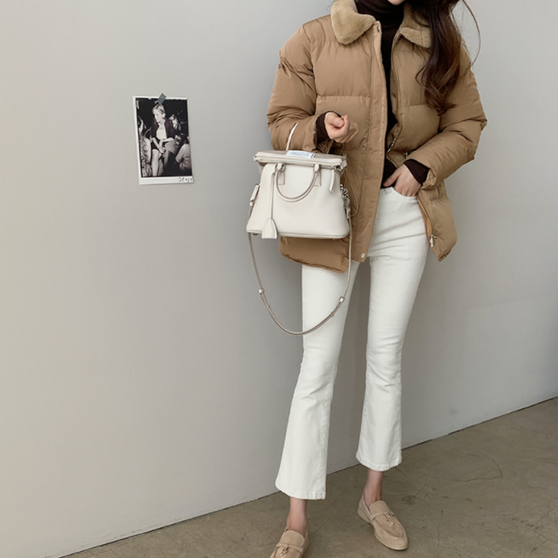 Winter Coat Women OL Formal Fur Collar Loose Casual Solid Bread Clothes Warm Cotton Padded Jacket Outwear Parkas 210421