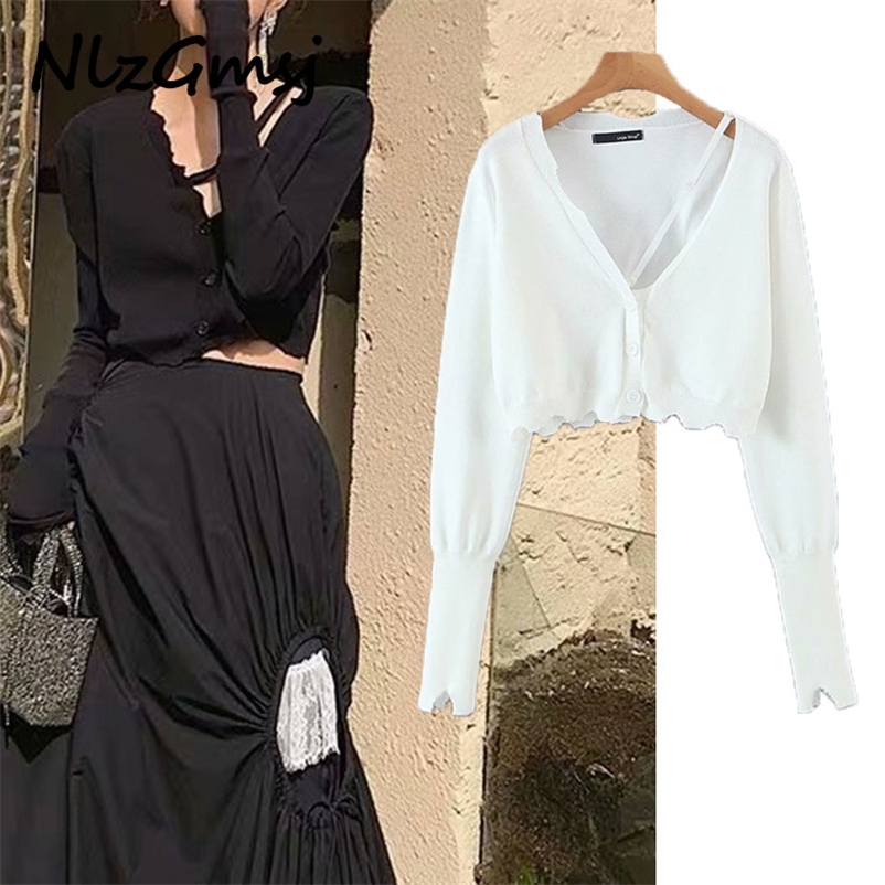 Cardigan Women Sexy spring summer women sweater knitted button up cardigan white black ripped irregular crop sweaters 210628, As picture
Cardigan Women Sexy spring summer women sweater knitted button up cardigan white black ripped irregular crop sweaters 210628, As picture