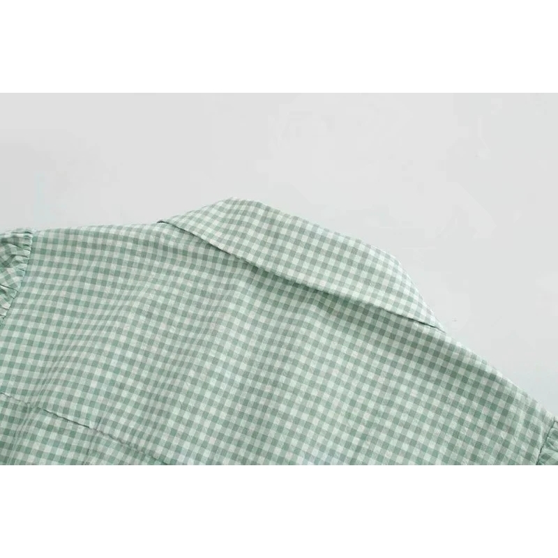 vintage female knee-length dresses summer green women fashion ladies mid plaid loose girls dress 210430