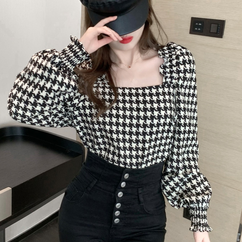 shirt Spring Streetwear Blusas Korean Square Collar Slim Blouse Women Vintage Black White Houndstooth Long Sleeve Chemise Femme ZVY2
shirt Spring Streetwear Blusas Korean Square Collar Slim Blouse Women Vintage Black White Houndstooth Long Sleeve Chemise Femme ZVY2