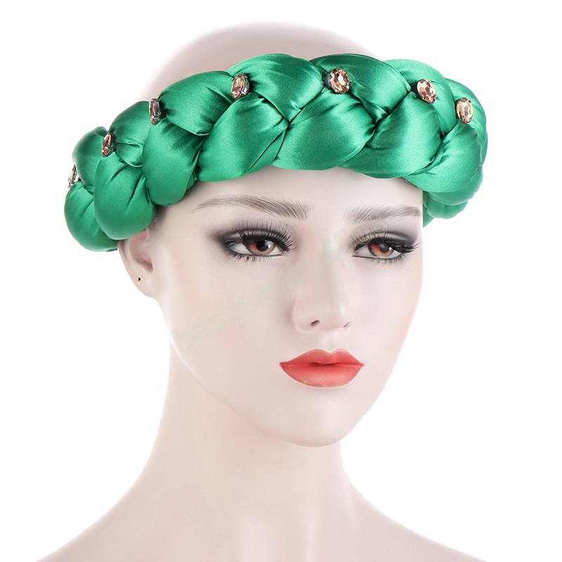 Female Candy Color Rhinestones Thick Braids Headbands African Women Elastic Hair Bands Hair Accessories Nigeria Hair Tie