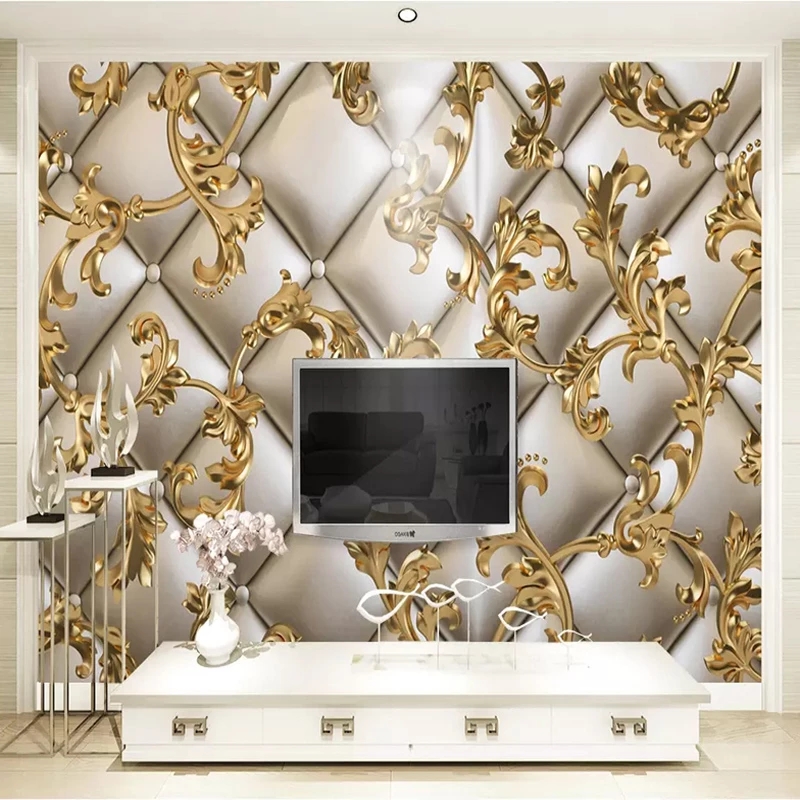 Custom Wallpaper 3D Soft Package Golden Pattern European Style Living Room TV Background Wall Papers Home Decor