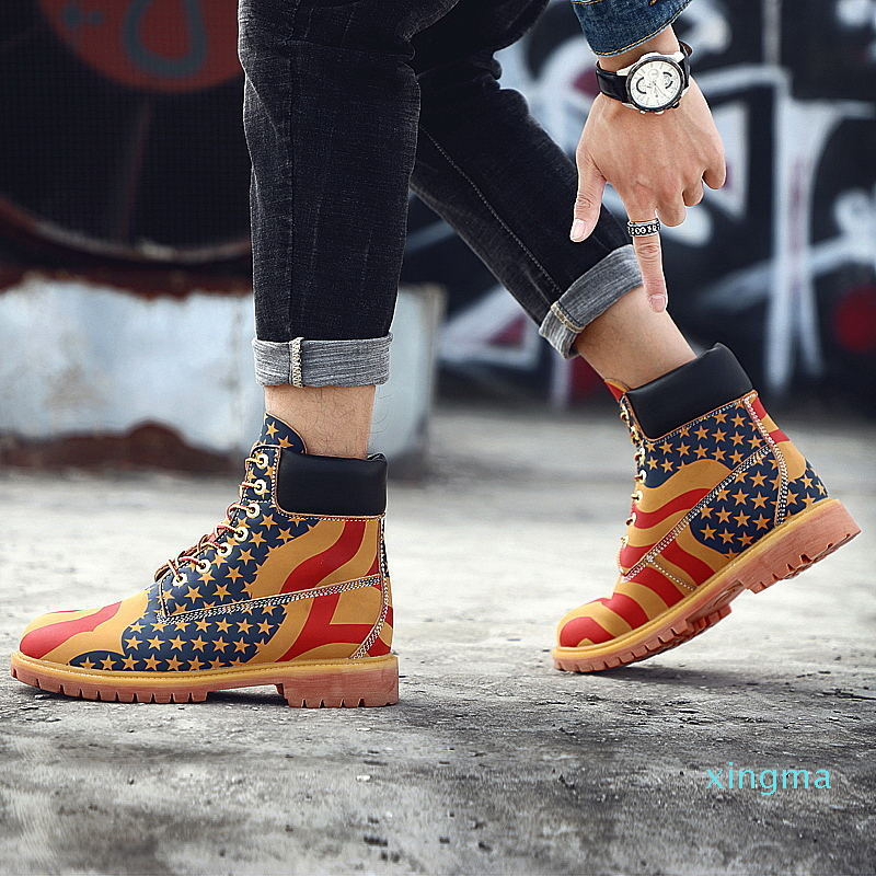 Yellow Leather Ankle Timber Casual land Motorcycle Boots Waterproof Bot Men Winter Shoes Camouflage