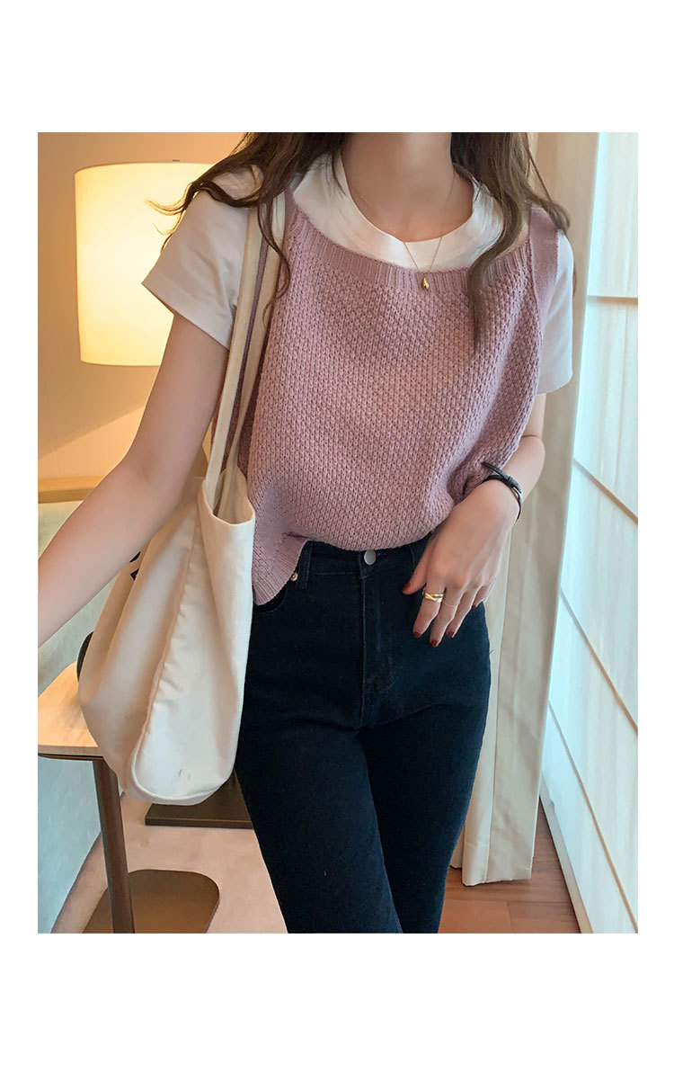 3colors spring and autumn Korean Sweet style Back lace up knitted sleevelesvest sweaters womens Sweaters pullovers womens(X1853) 210423