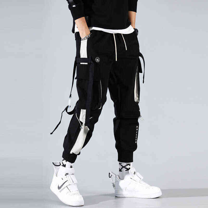 Men Casual Hip Hop Cargo Pants Spring Trend Loose Hip Hop Streamers Street Dance Pants Stretch Multi-Pocket Cargo Men Pants 211112