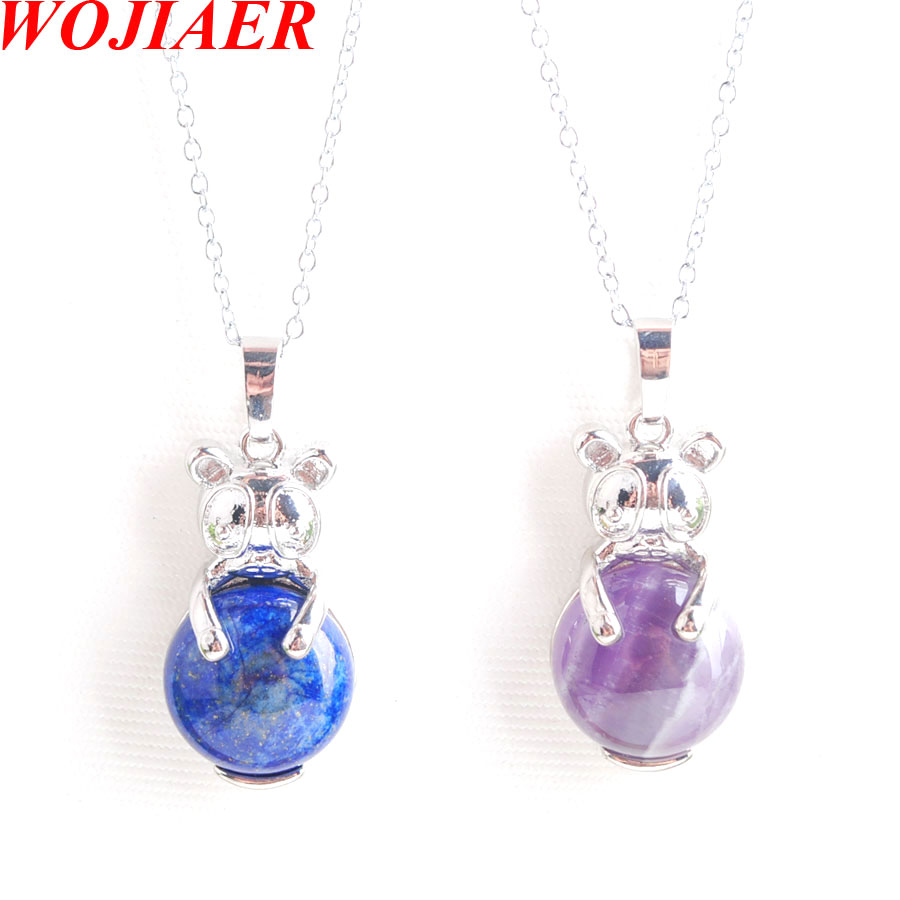 WOJIAER Cute Natural Animal The Rabbit Pendant & Necklaces bead Round Jewelry for Women BE906