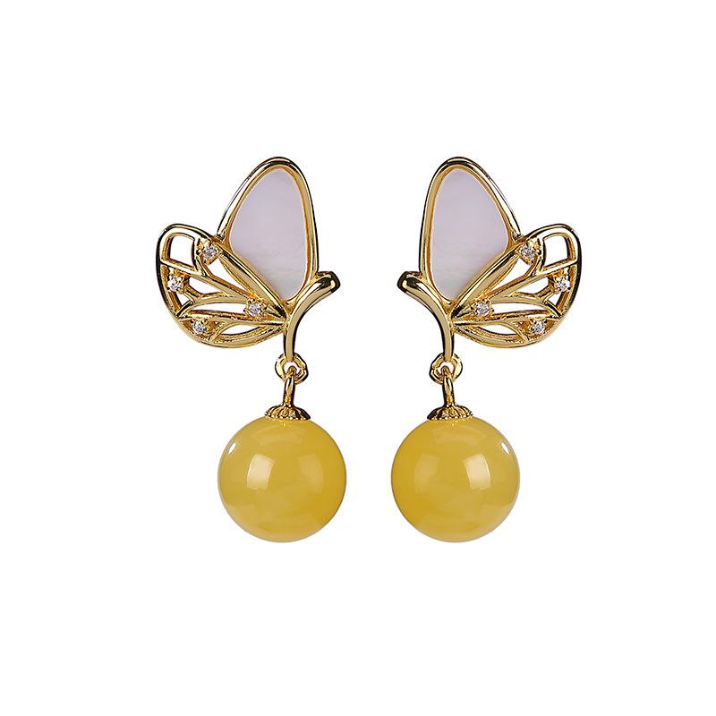 Stud 925 Sterling Silver Gold Plated Natural Amber Ear Studs Personality Butterfly Simple Round Beads Temperament Female Eardrops
Stud 925 Sterling Silver Gold Plated Natural Amber Ear Studs Personality Butterfly Simple Round Beads Temperament Female Eardrops