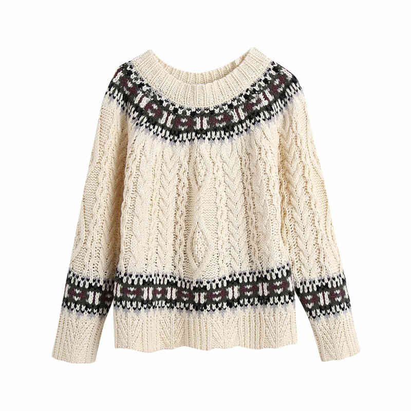 Vintage Woman Beige Loose Embroidery Patchwork Sweater Autumn Winter Sweet Raglan Sleeve Pullover Girls Casual Knitwear 210515