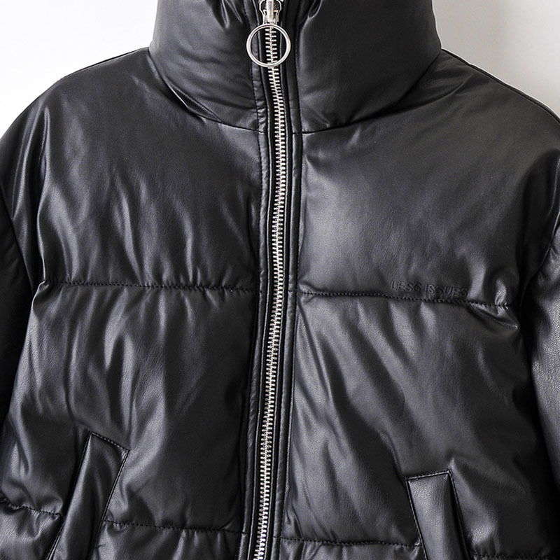 Women Casual Pu Leather Black Coat Stand Collar Office Jacket Long Sleeve Warm Ladies Tops Outerwear Winter Autumn 210414