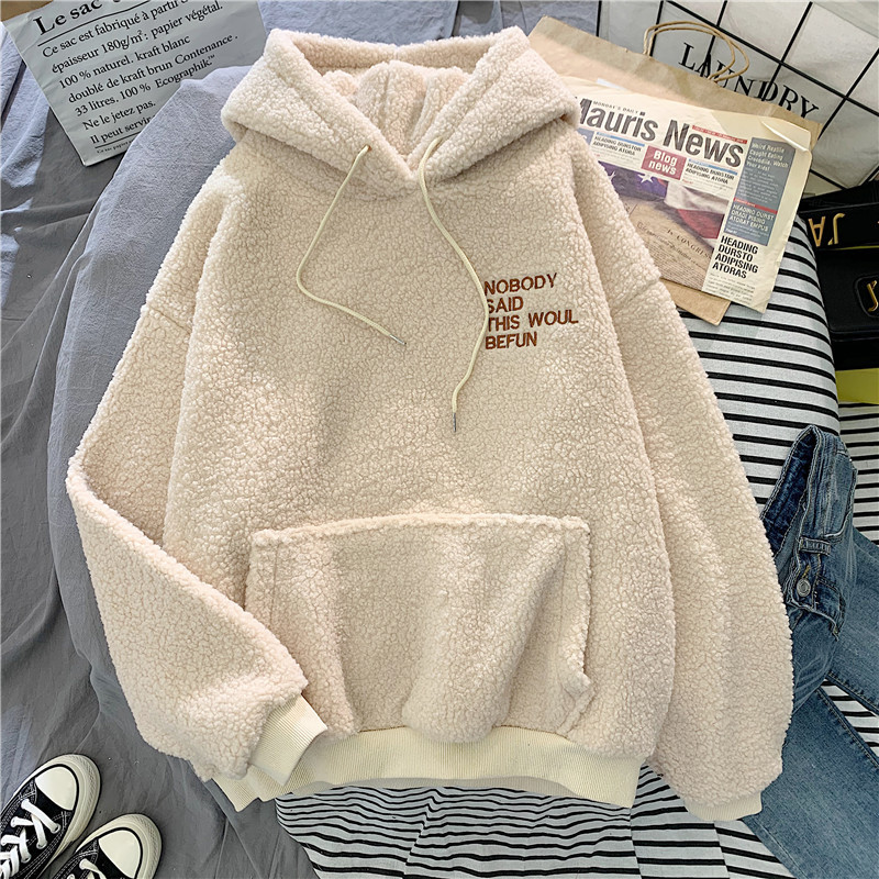 Lucyever Fashion Pink Sweet Hooded Sweatshirts Women Harajuku Letter Print Pocket Hoodies Woman Loose Fleece Pullovers Ladies 210521