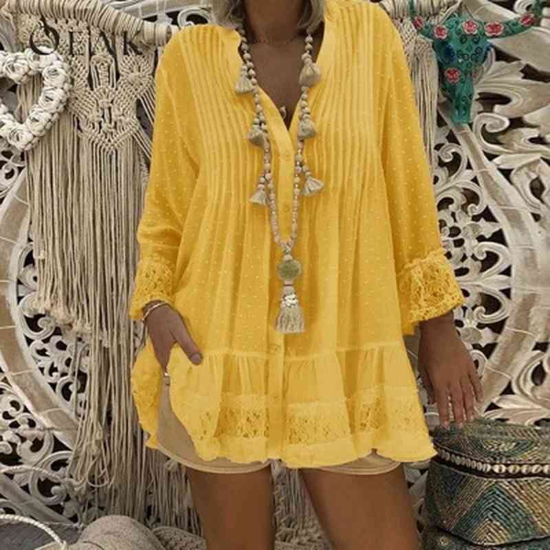 Plus Size Women Tops Womens Summer and Blouses Long Sleeve Loose Shirt V-Neck Tunic Polka Dot Lace Chiffon Blouse Top 210603, White
Plus Size Women Tops Womens Summer and Blouses Long Sleeve Loose Shirt V-Neck Tunic Polka Dot Lace Chiffon Blouse Top 210603, White