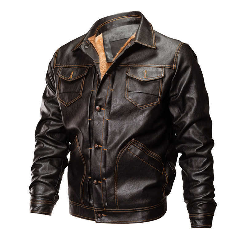 Men's Winter Fleece PU Jacket Leather Coat Autumn Slim Fit Faux Leather Motorcycle Jackets Male Fashion Outwear Plus Size L-6XL 211018