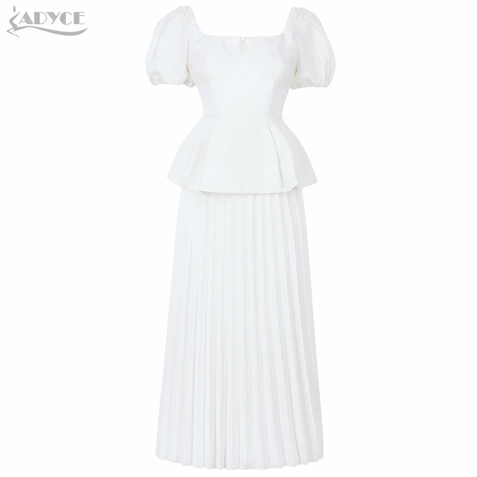 Summer Women White 2 Two Pieces Sets Sexy Short Sleeve V Neck Tops& Skirt Evening Club Party Casual Lady 210423