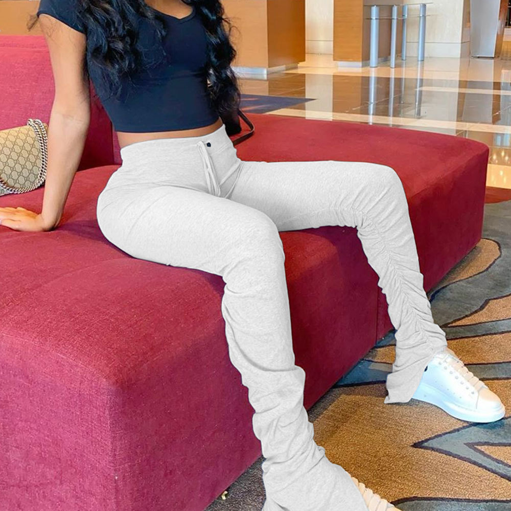 Fashion Sweatpants Women Flare Pants High Waist Elastic Joggers Split Bell Bottom Trousers Female 210428