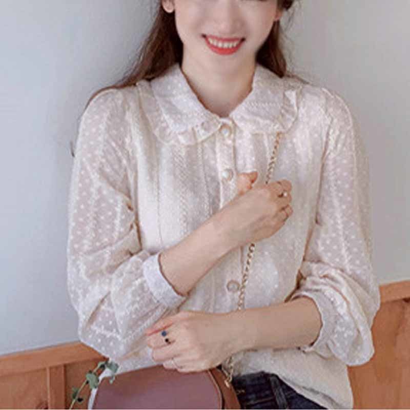 Autumn Solid White Tops Fairy Office Lady Clothing with Button Blusas Chiffon Blouse Women Long Sleeve Shirt 10351 210518