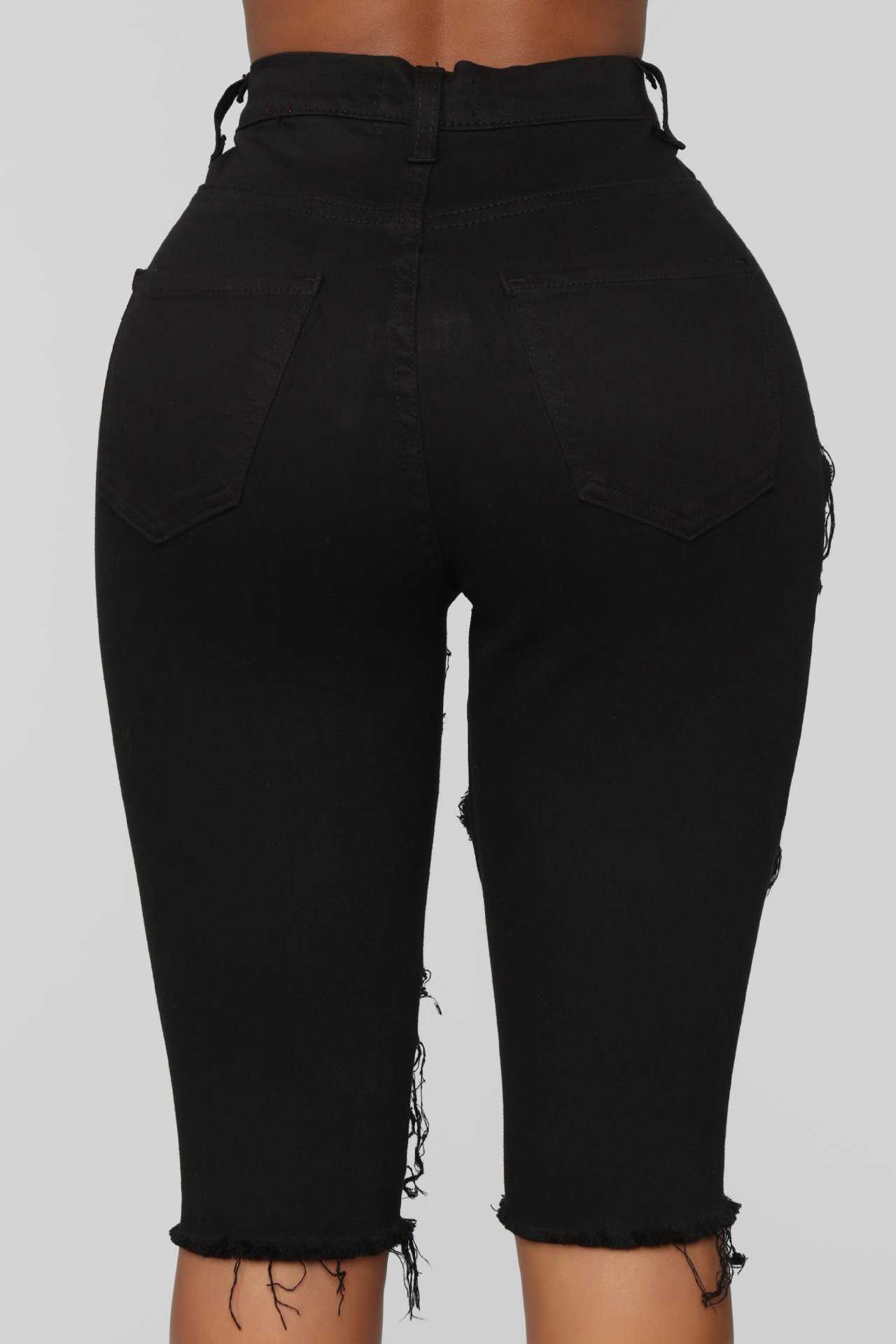 Ripped Denim Shorts Women Summer High Waist Hole Destroyed Jean Short Black Bodycon Jeans 210714