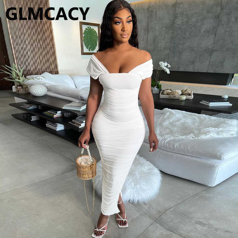 Women Spaghetti Strap Square Neck Slit Bodycon Maxi Dress 210702
