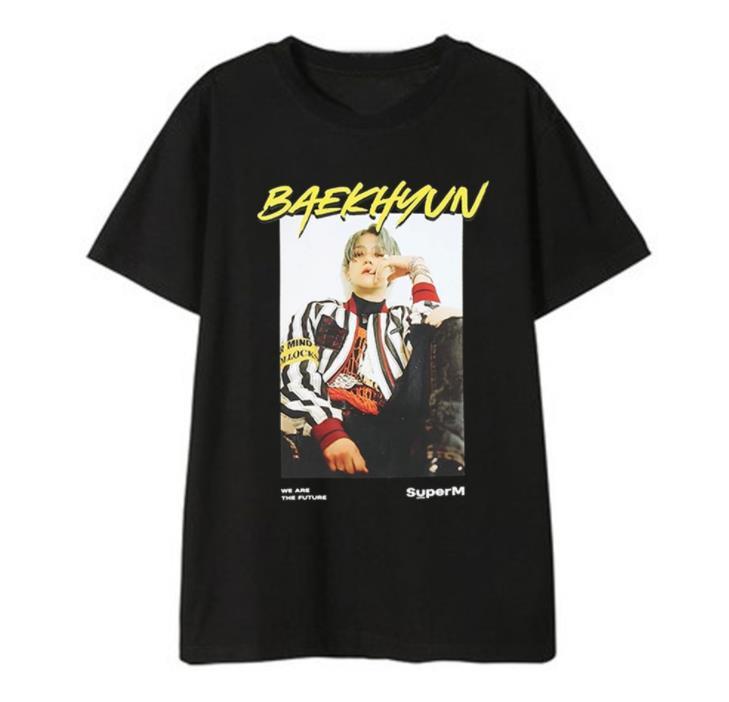 Kpop superM member name/photo printing o neck short sleeve t shirt summer style k-pop unisex black t-shirt 210406