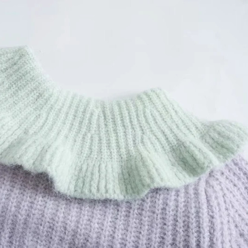 Sweet Woman Loose Purple Patchwork Knit Cardigan Spring Fashion Ladies Peter Pan Collar Knitwear Female Cute Sweaters 210515