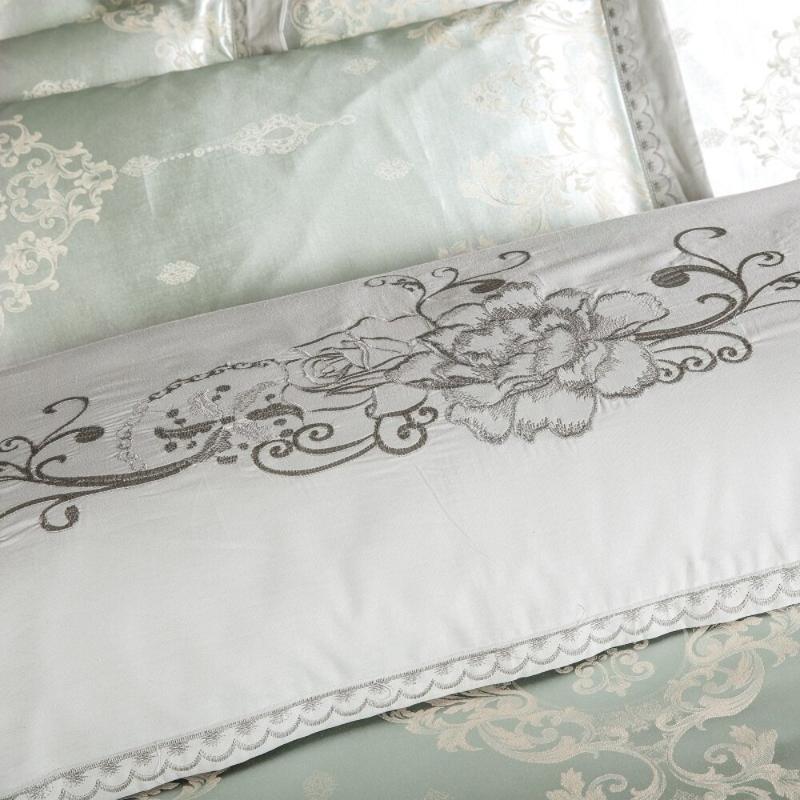 Luxury Silk Cotton Jacquard 4pcs Bedding 100%cotton Embroidered Duvet Cover Bed Sheet Pillowcase Drop Silver Gray Sets