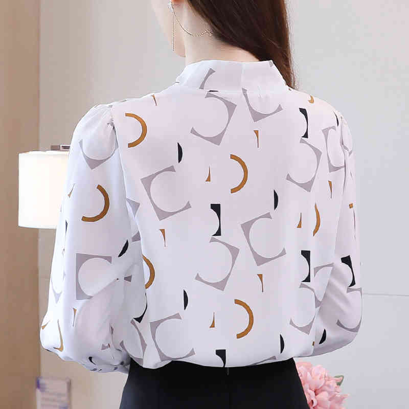Women's Chiffon Blouse Printed Long Sleeve Autumn Shirts Western Style Fashion Bottoming Shirt Feminine 11449 shirt 210427