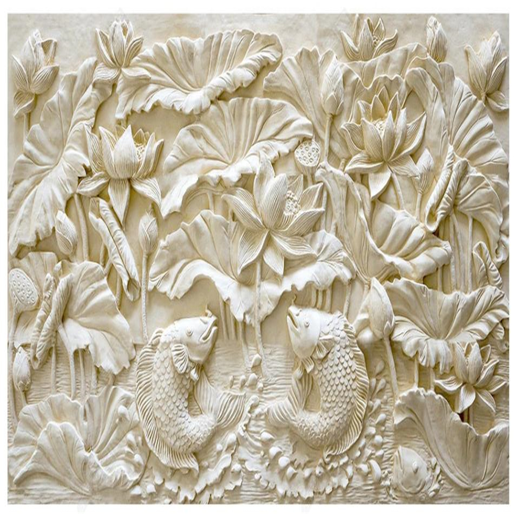 customized wallpaper for walls 3D three-dimensional stone carving lotus carp relief TV background wall