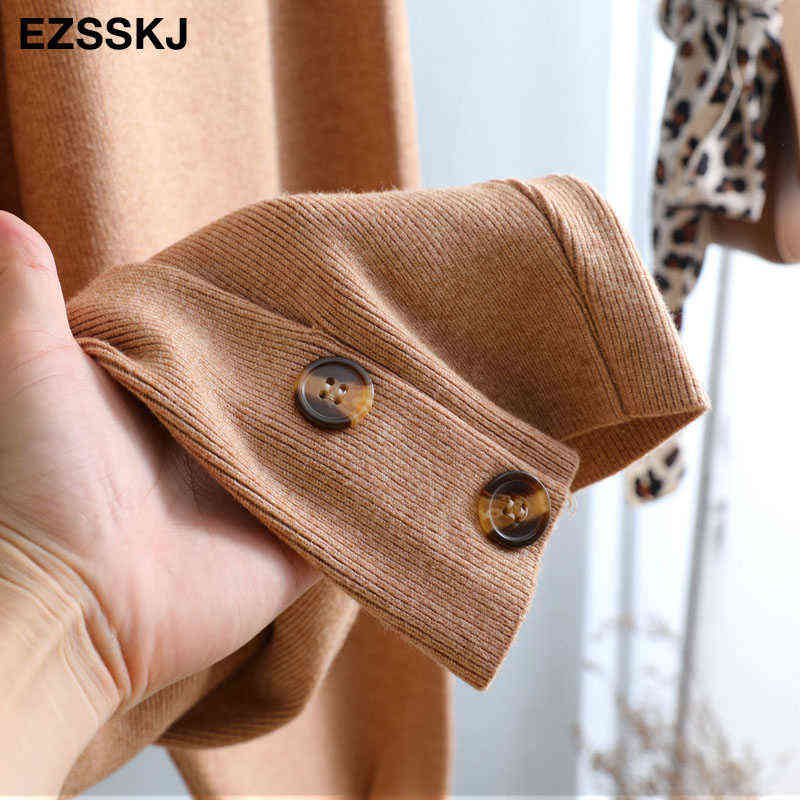 Women Elastic Waist BUTTON Trousers Thick Knitted Harem Pants Autumn Winter Sport pants sweater Carrot 211124