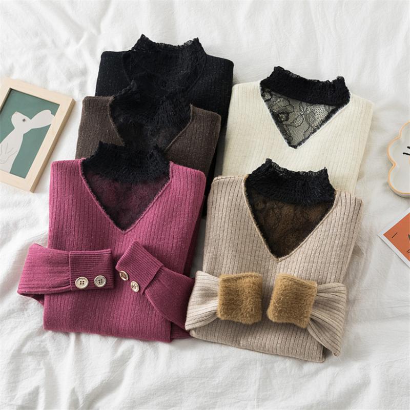 Women's Sweaters 2021 Autumn Winter Warm Thick Sweater Women Lace Turtleneck Knitted Jumpers Tops Fur Velvet Pullovers Pull Femme, White;black
Women's Sweaters 2021 Autumn Winter Warm Thick Sweater Women Lace Turtleneck Knitted Jumpers Tops Fur Velvet Pullovers Pull Femme, White;black