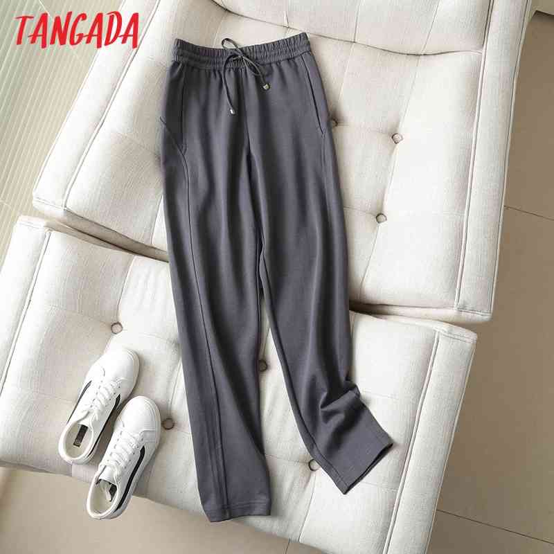 women dark gray cargo strethy waist pants trousers joggers female sweatpants 6D80 210416