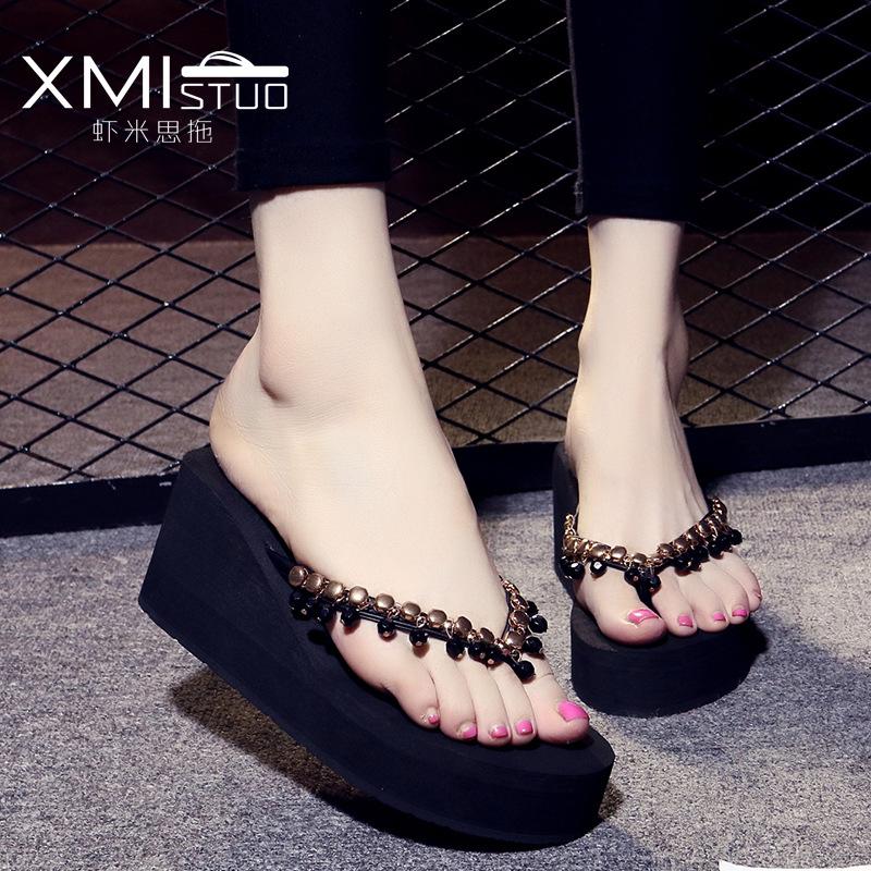 Slippers Summer Women Flip Flop Female PU High Heel Pendant Bead Pinch Flops Thick Bottom Sandals, Black
Slippers Summer Women Flip Flop Female PU High Heel Pendant Bead Pinch Flops Thick Bottom Sandals, Black