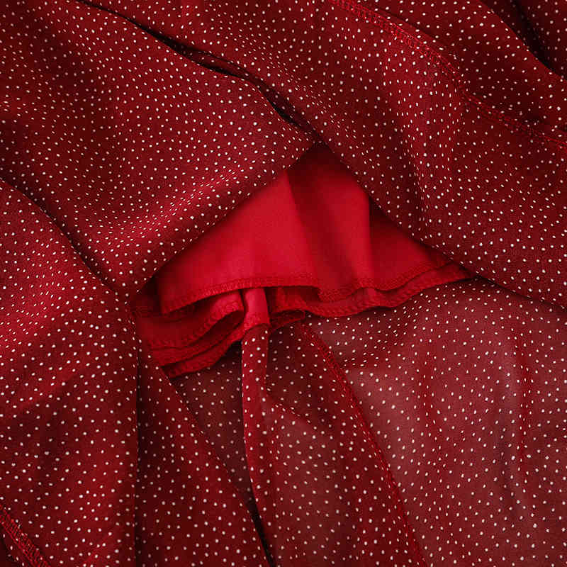 Autumn V Neck Polka Dot Slim Chiffon Dress Button Puff Sleeve High Waist Elegant Women Mid-calf Dress 210521