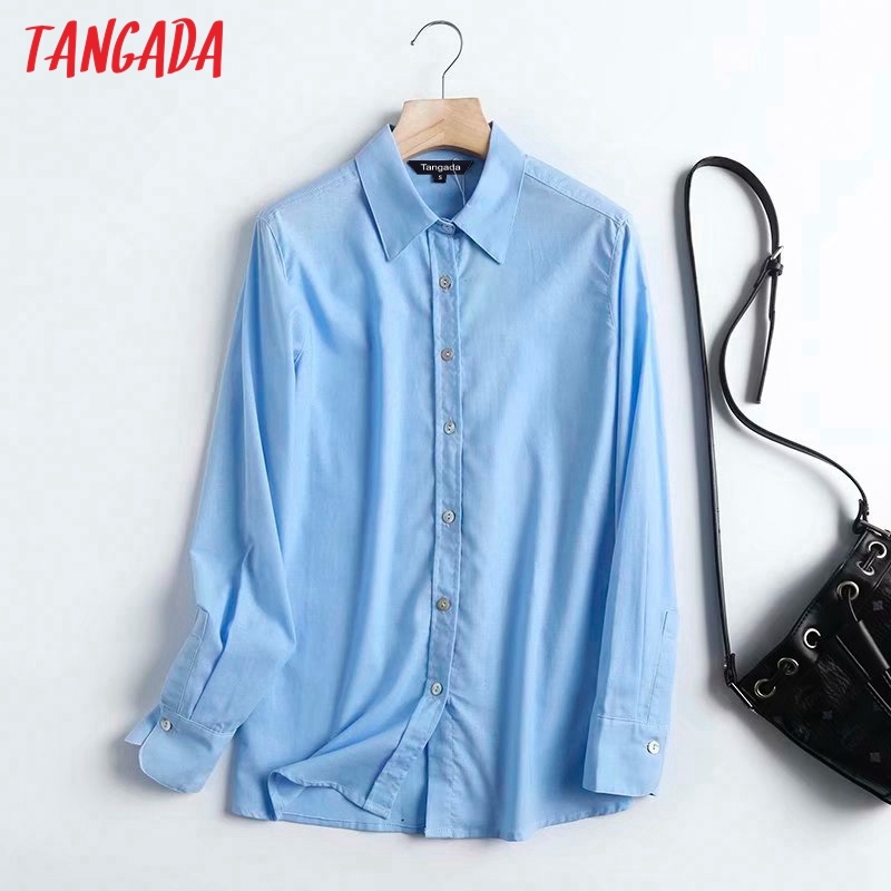 Women Solid Cotton Linen Shirts Long Sleeve Turn Down Collar Elegant Office Ladies Work Wear Blouses 4C72 210416