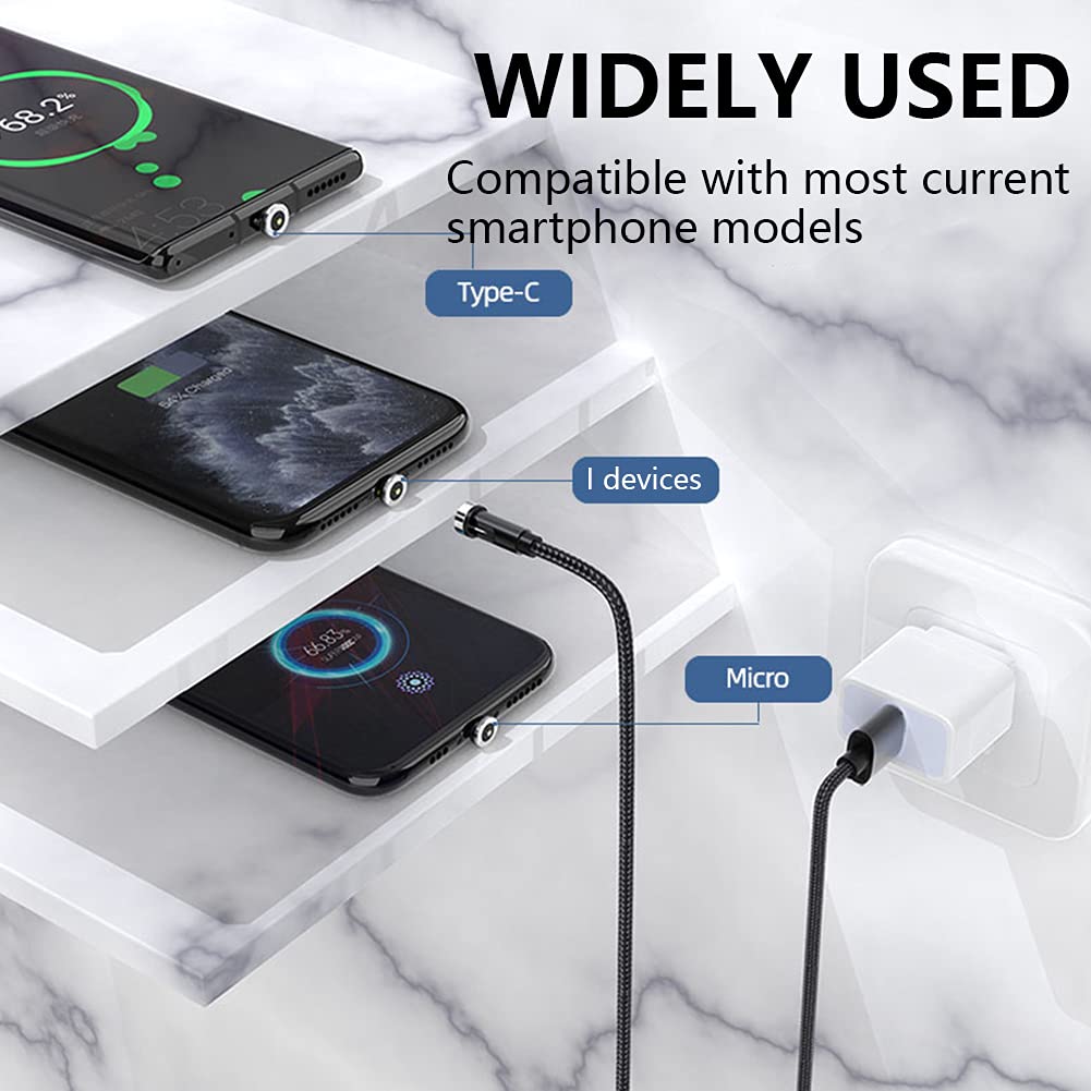 540 Rotate Magnetic Cables 3A Fast Charging Micro USB Type C For iPhone 12 11 Xiaomi Samsung Magnet Charger Data Wire Cord