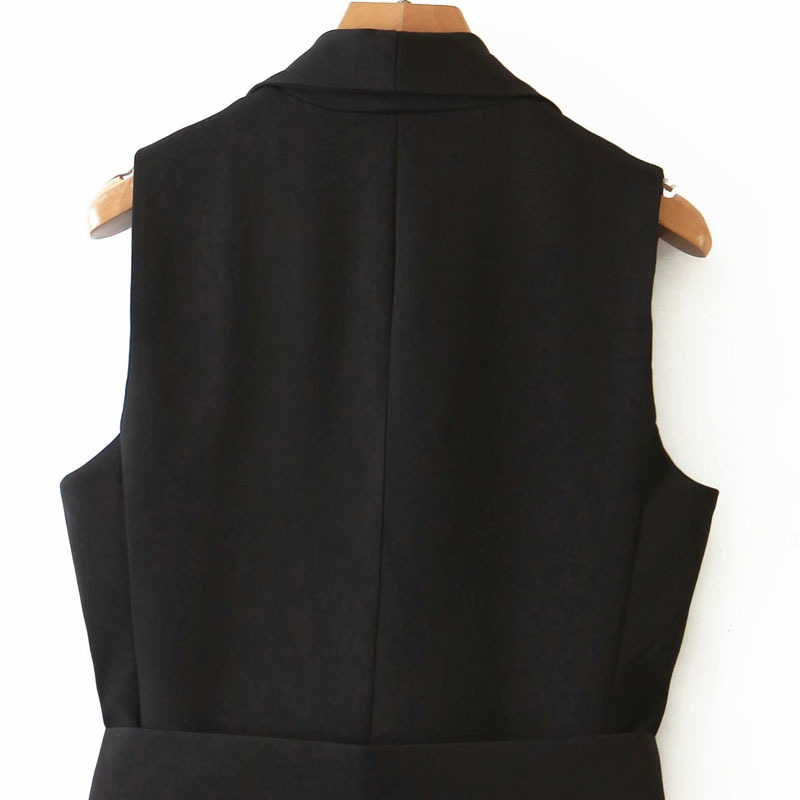 Black Lapel Sleeveless with Belt Chic Women's Vest Double-breasted Fashionable Casual Vacation Female Vest 210507