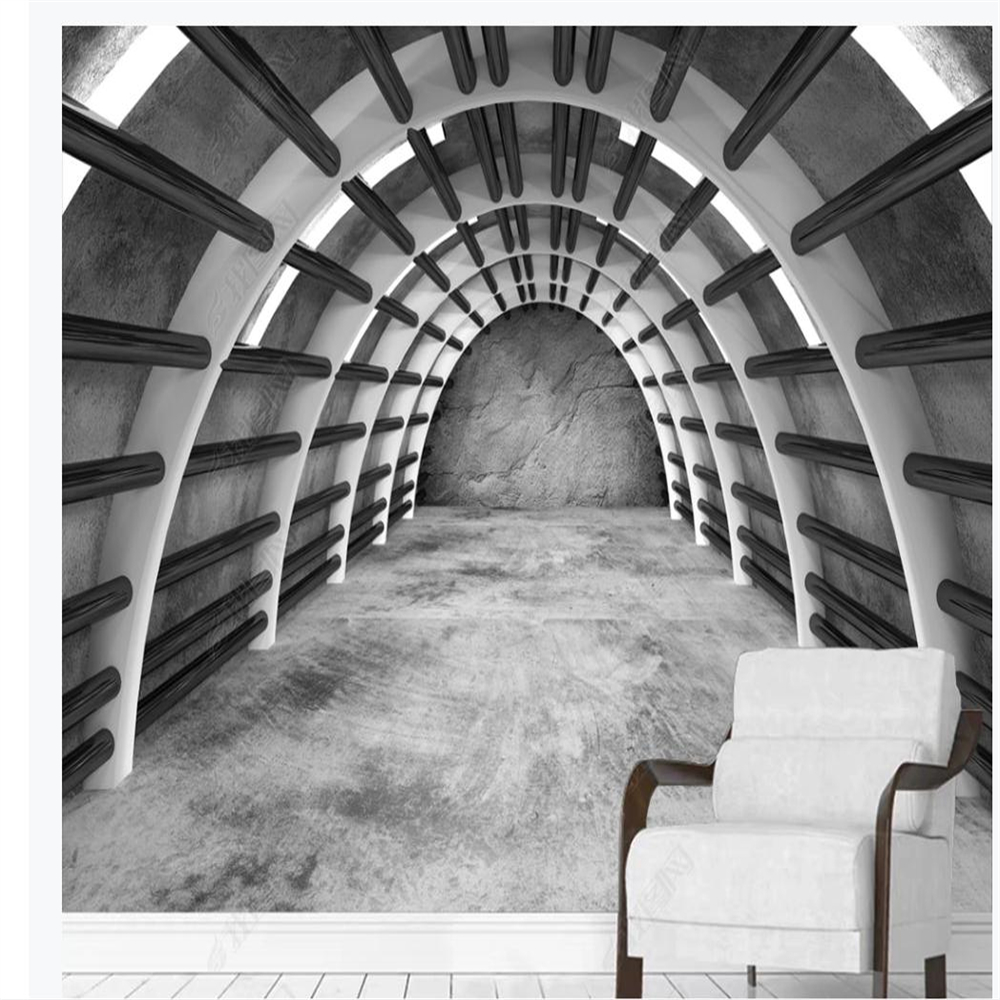 3d stereoscopic wallpaper Cement corridor hall extension space wallpapers background wall