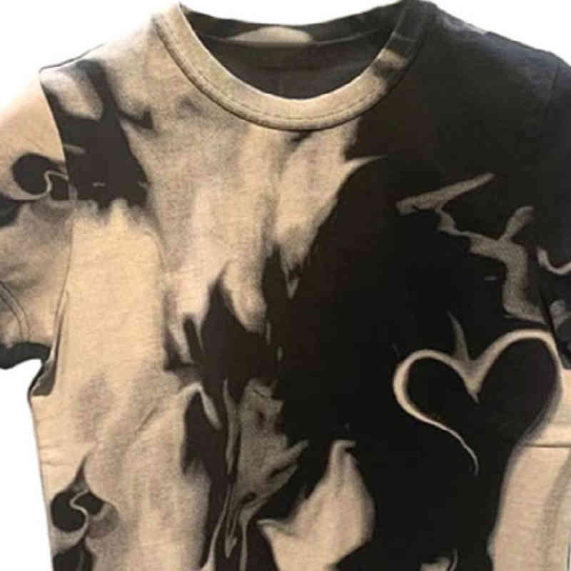 KUSAHIKI Korean Tie Dye Short Graphic Tee Causal Short Sleeve O-neck Woman Tshirts Summer New High Waist Tshirt 6G940 210427