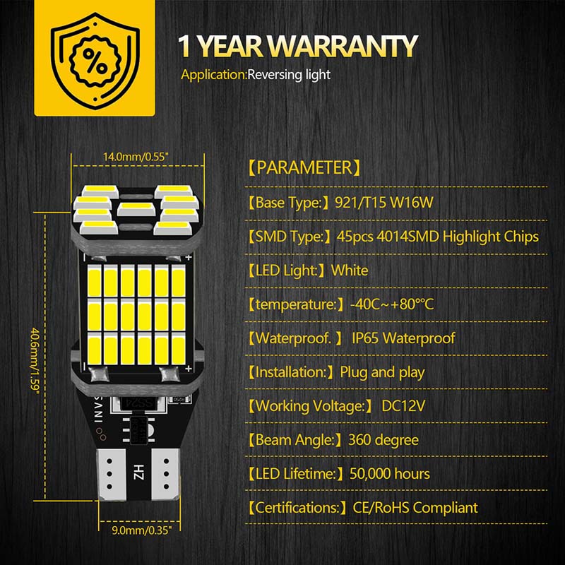 LED Working Light T15 W16W 921 912 T16 902 LED-Bulbs High Power 4014SMD Super Bright 1200LM Replace For Car Auto Vehicle Reversing Lights White 2PCS/S