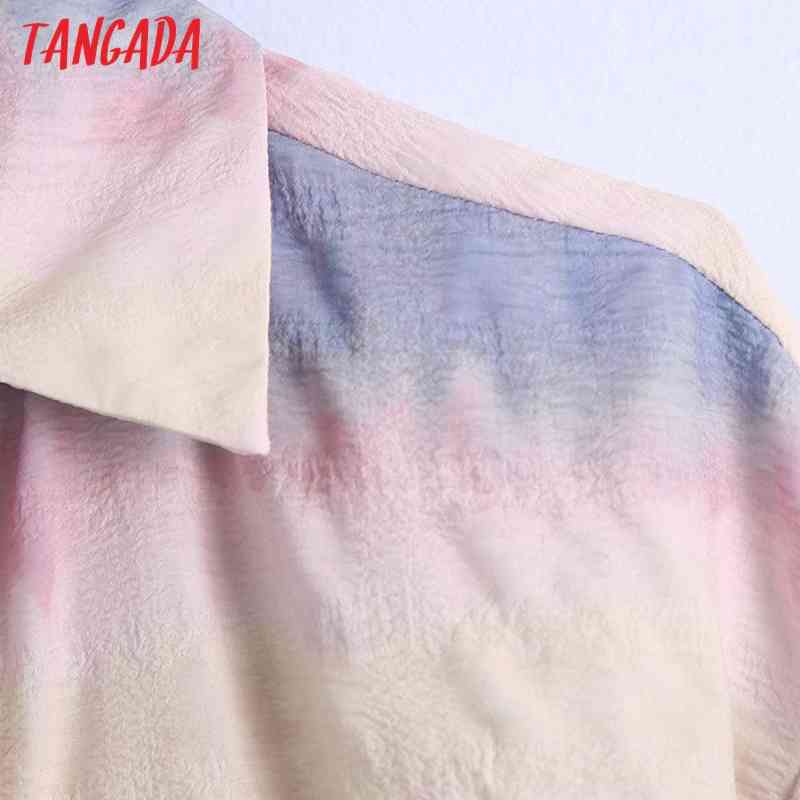 Fashion Women Pockets Tie-dye Cropped Blouses Vintage Short Sleeve Female Shirts Chic Tops BE516 210416