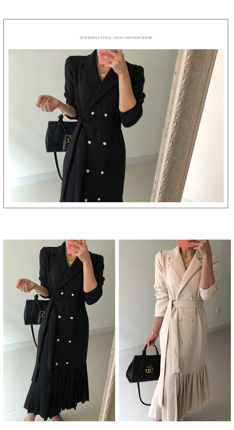 Spring Autumn Fashion Chic Korean Office Lady Brief Bandage Long Dress Women Elegant sheath trumpet Vintage Blazer Dresses Robe 210506