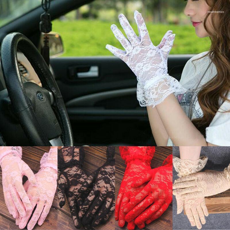Elegant Ladies Girl Short Lace Gloves Costume In Black Red Cream Prom Party Ball1