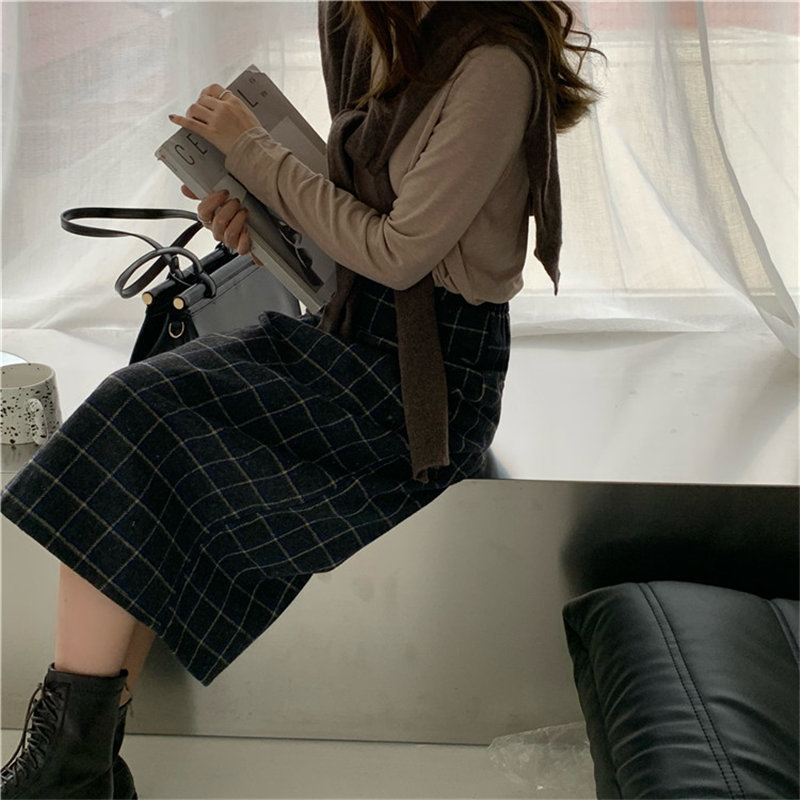 Streetwear Plaid Plus Size Fashion Female Geometric OL Elegant Vintage High Waist Retro Skirt Long Skirts 210421